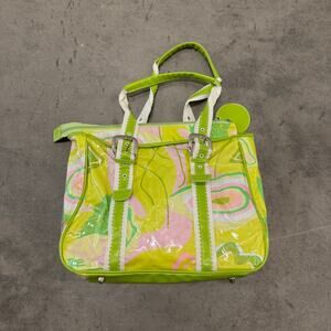 Vintage Y2K Lancome Retro Green Baby Pink Hand Bag Tote Heavy Duty Bowling